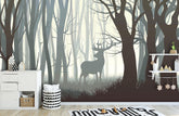 Dark Forest Wild Elk Mural/Wallpaper from Coloritto, featuring majestic elk in a serene forest setting, ideal for creating a bold, natural statement in any space. Available at Coloritto, Naperville